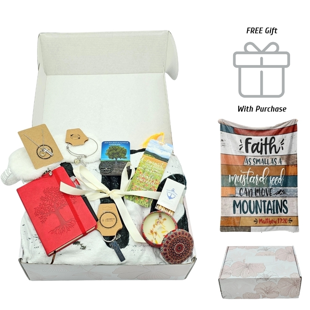 Faith Mustard Seed Womens Gift Set Jewelry Journal Soft Fleece Blanket Spiritual